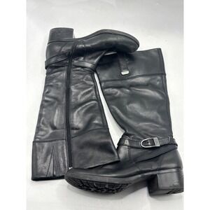 Bandolino Black Leather Knee High Boots Buckle Zip Block Heel Women's Size 8.5 M